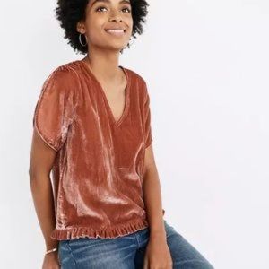 MADEWELL Velvet V Neck Tulip-Sleeve Ruffle Top